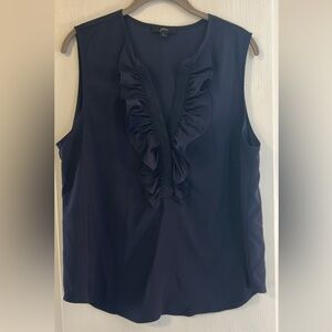 J. Crew Navy Sleeveless Ruffle V-Neck Blouse